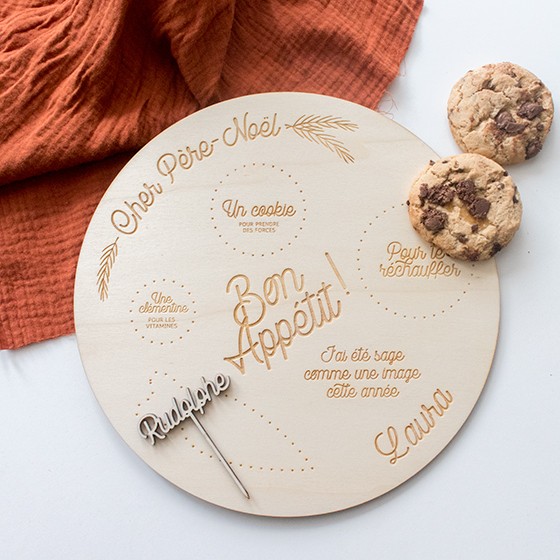 Assiette pere noël gouter bois gravé merci