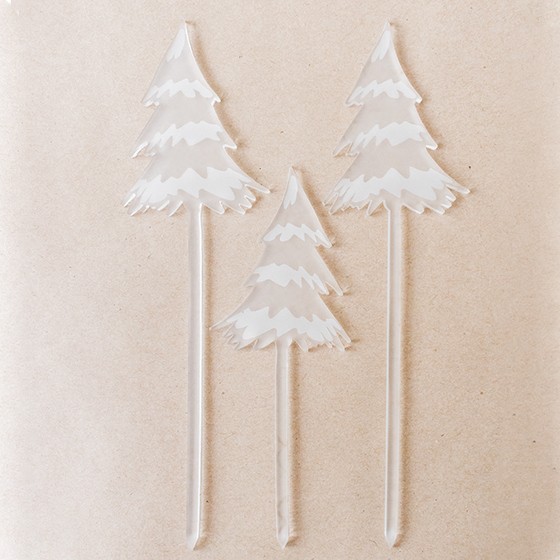 Cake topper bûche noel plexi givré sapin enneigés