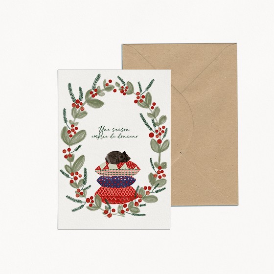 carte noël chat cosy 
