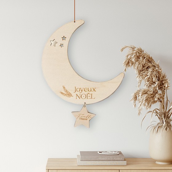 decoration murale lune noel bois personnalisée etoile