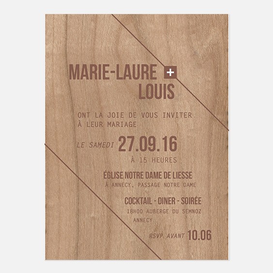 Faire-part de mariage bois, champêtre, papeterie Folk & wood recto