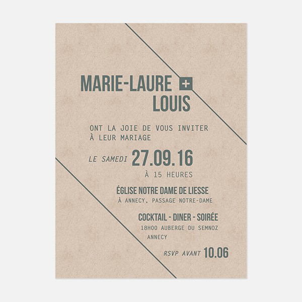 Faire-part de mariage papier, champêtre, papeterie Folk & wood recto