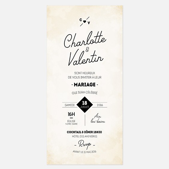 Faire part de mariage industriel, kraft, papeterie Indus recto