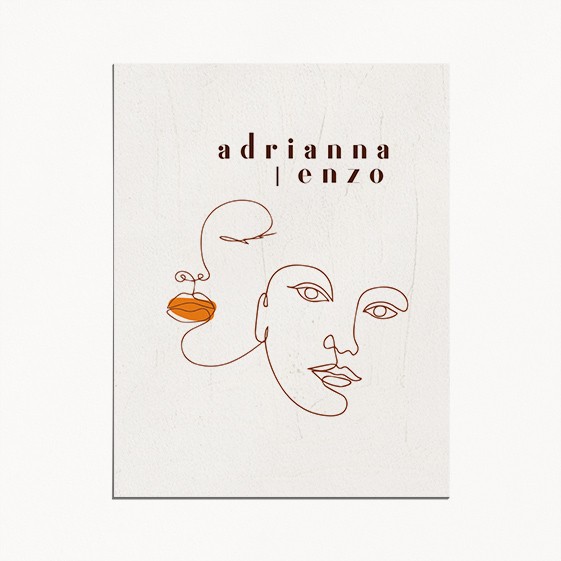faire-part de mariage, matisse, illustration visage mariés moderne, minimaliste recto