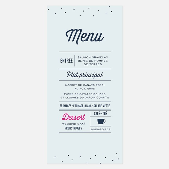 Menu de mariage graphique, moderne, papeterie Des petits pois recto