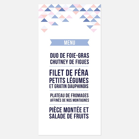 Menu de mariage graphique, serenity, papeterie Sweet géometrie recto