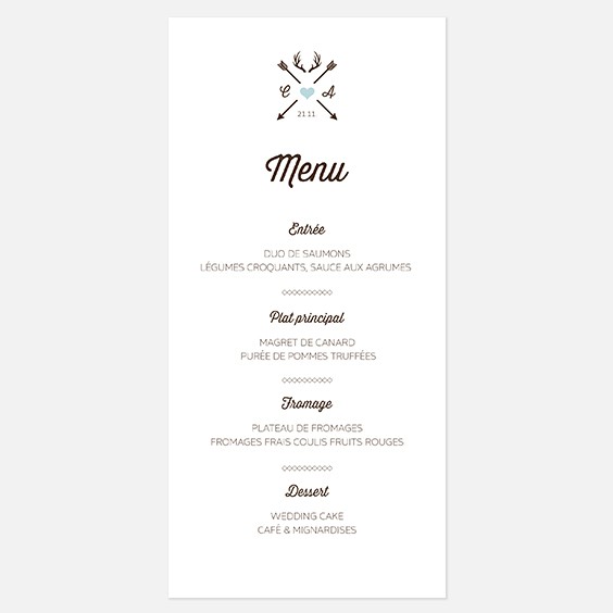 Menu de mariage kraft, hiver, papeterie Douceur scandinave recto
