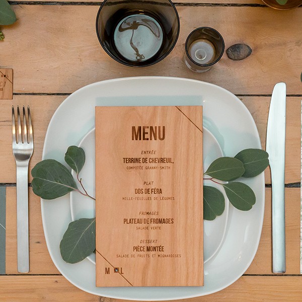Pack d'échantillons de papeterie de mariage en bois, faire-part, étiquette