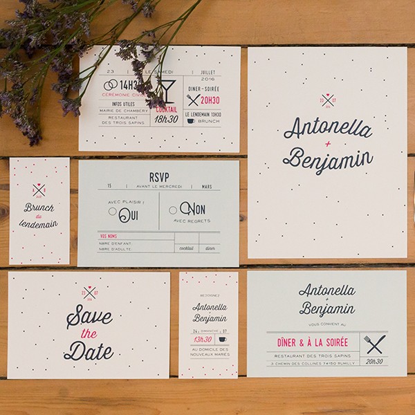 Pack d'échantillons de papeterie de mariage, invitation, remerciements