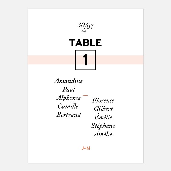 Plan de table de mariage géometrique, papeterie Papier marbre recto