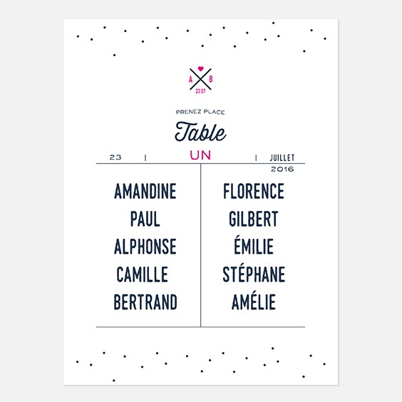 Plan de table de mariage graphique, papeterie Des petits pois recto