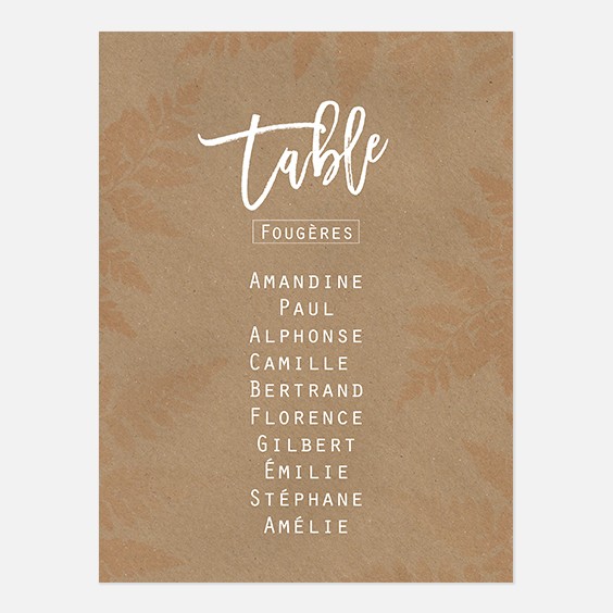 Plan de table de mariage végétal, papeterie Organic recto