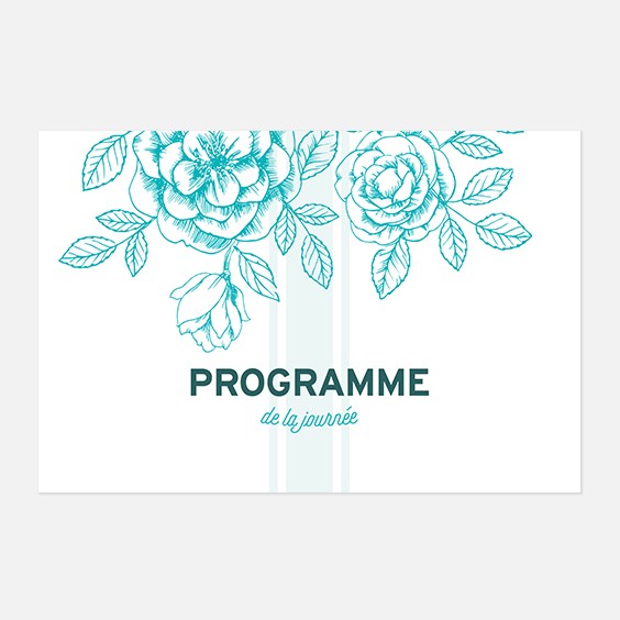 Programme de mariage fleur, papeterie Dame-Jeanne recto