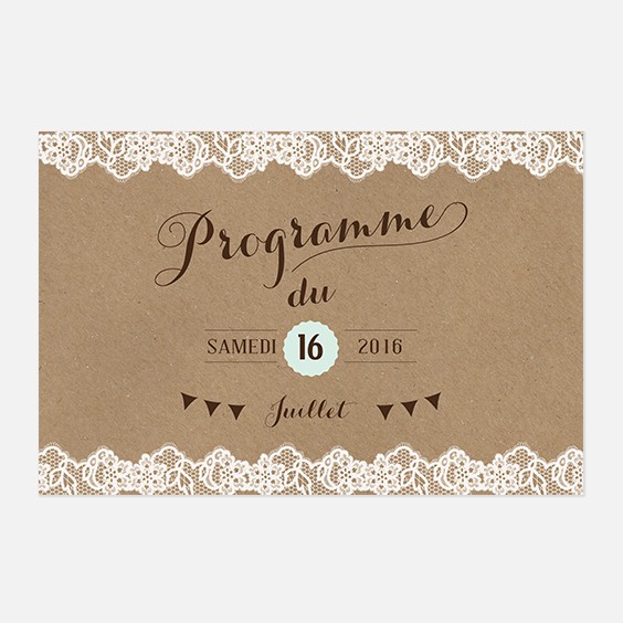 Programme de mariage kraft, papeterie Rétro kraft recto