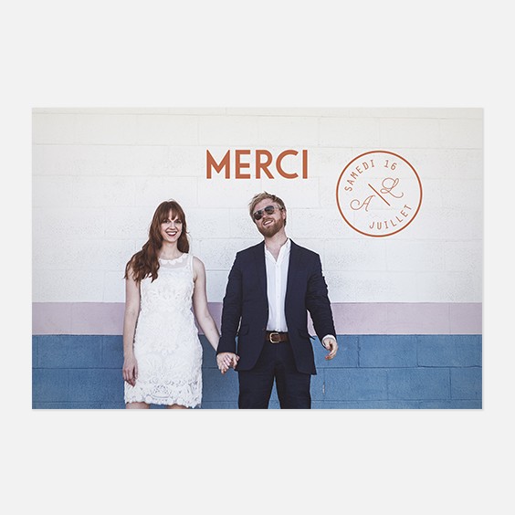 Remerciements de mariage cuivre, papeterie Copper recto
