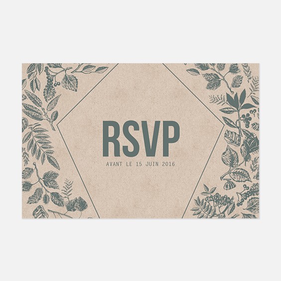 RSVP de mariage bois, papeterie Folk & wood en bois recto