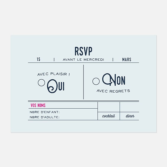 RSVP de mariage graphique, papeterie Des petits pois recto