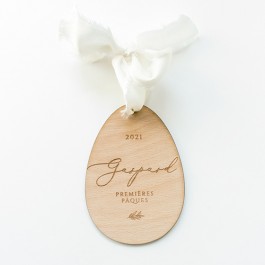 petit oeuf de pâques décoration personnalisé prénom gravure et ruban bébé