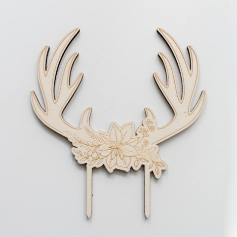 cake topper noel en bois cerf bouquet fleu hiver