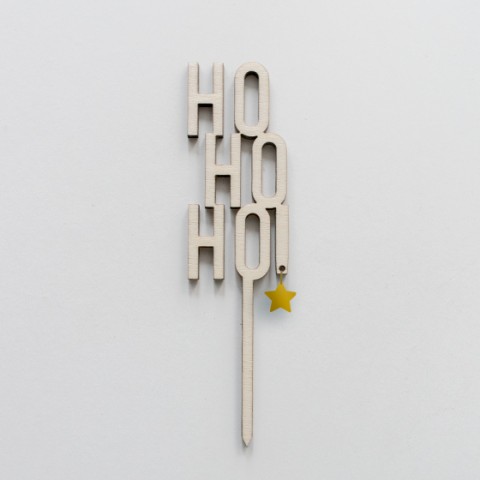 cake topper noel en bois et plexi doré hohoho