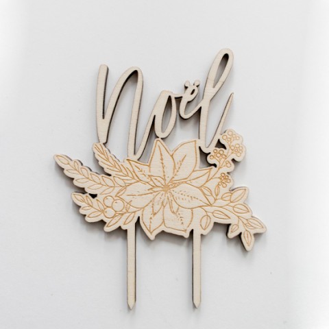 cake topper noêl bouquet felur hiver ecriture manuscrite