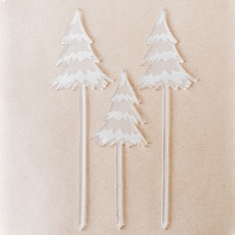 Cake topper bûche noel plexi givré sapin enneigés
