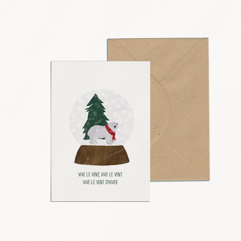 carte de Noël  boule à neige ourson