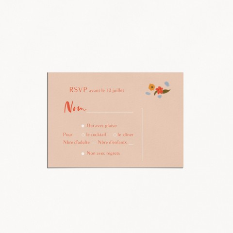 carton réponse rsvp de mariage motif et illustration fleuri,Fleurs de saison verso