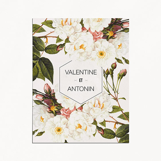 Faire part de mariage fleur, papeterie Jardin botanique