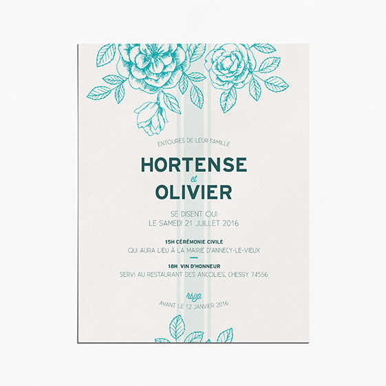 Faire part de mariage fleur, papeterie Dame-Jeanne