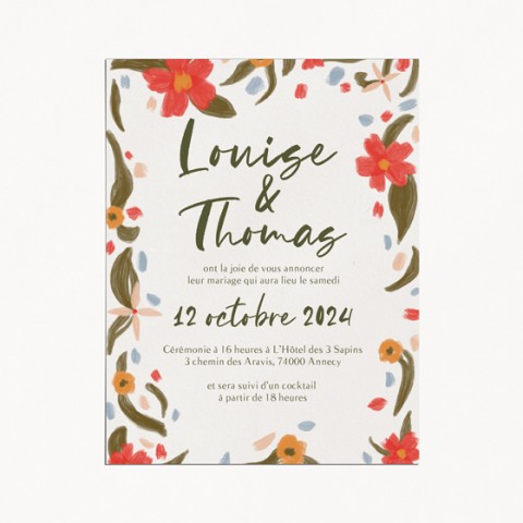 Faire-part de mariage motif et illustration fleuri,Fleurs de saison verso