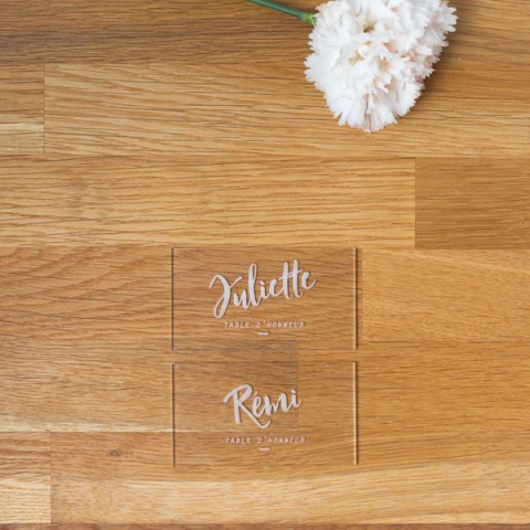 Marque place  transparent, plexiglas, papeterie Plexi