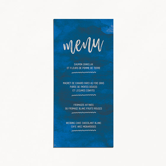 menu de mariage graphique, voyage, papeterie Bleu Cyclades