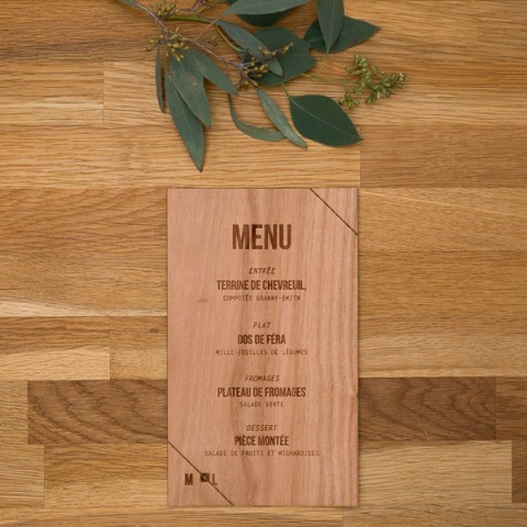 Menu de mariage bois, champêtre, papeterie Folk & wood en bois