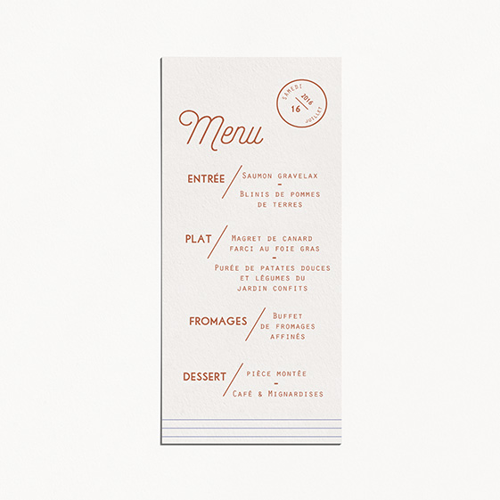 Menu de mariage cuivre, chic, papeterie Copper