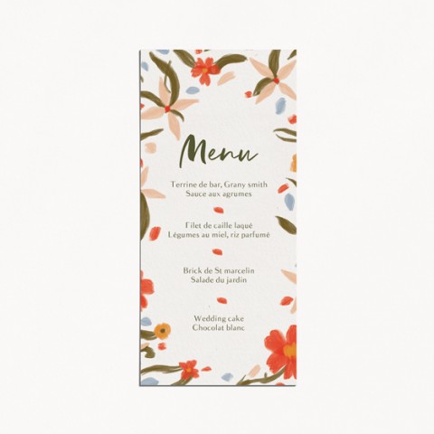 Menu de mariage motif et illustration fleuri,Fleurs de saison recto