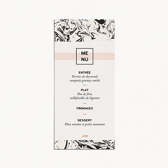 Menu de mariage géometrique, cuivre, papeterie Papier marbre
