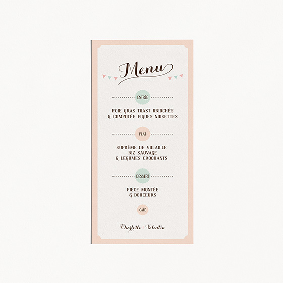 Menu de mariage kraft, vintage, papeterie Rétro kraft