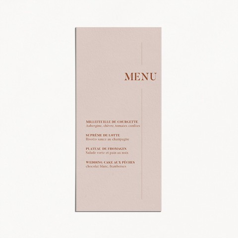 menu de mariage, terracotta, blush, moderne, minimaliste recto