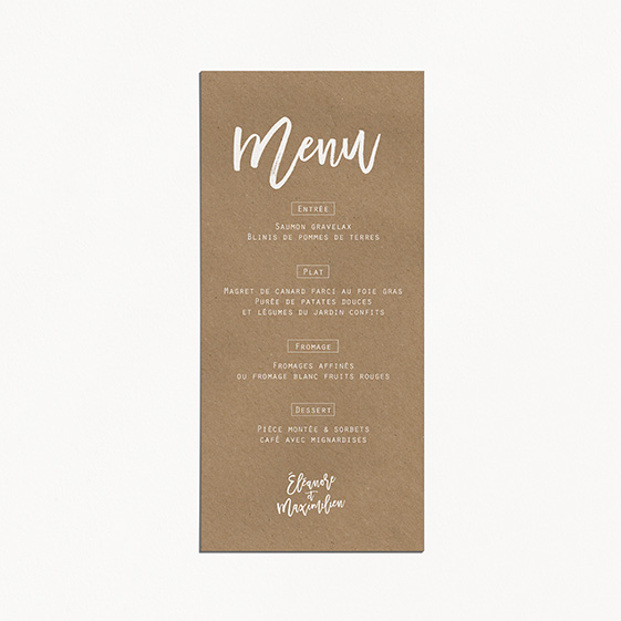 Menu de mariage kraft végétal, naturel, papeterie Organic