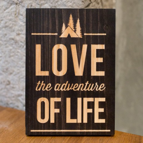 Panneau bois gravé laser, decoration, love,adventure