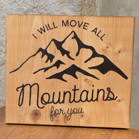 Panneau bois gravé laser, decoration, montagne, love