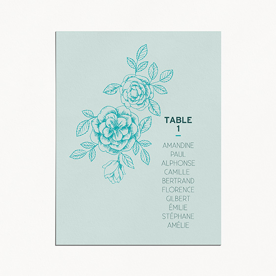 Plan de table de mariage fleur, papeterie Dame-Jeanne