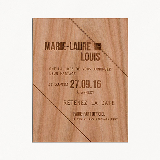 Save the date de mariage bois, champêtre, papeterie Folk & wood en bois