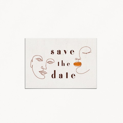 save the date de mariage, matisse, illustration visage mariés moderne, minimaliste recto