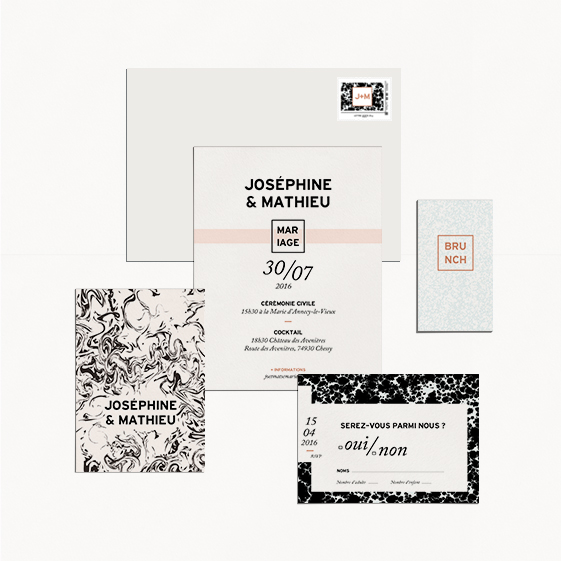 faire-part mariage marbre cuivre graphique et moderne