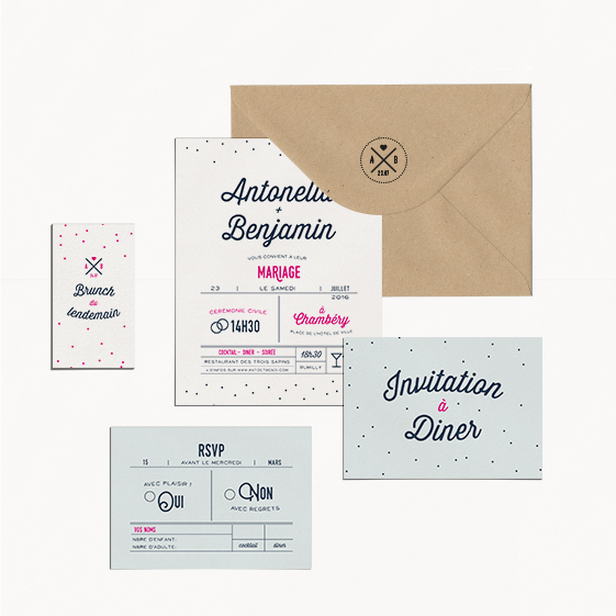 faire-part mariage pois graphique et moderne