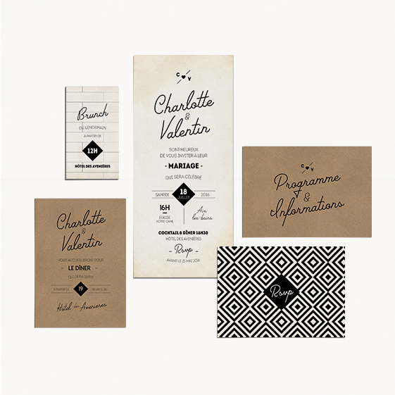 faire-part mariage industriel graphique noir et blanc