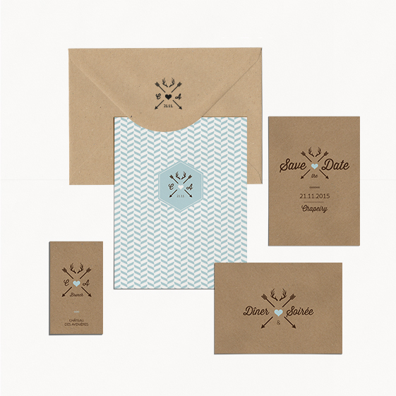 faire-part mariage hiver et automne kraft et graphique